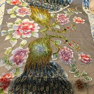 Vibrant Peacock and Floral Scarf
